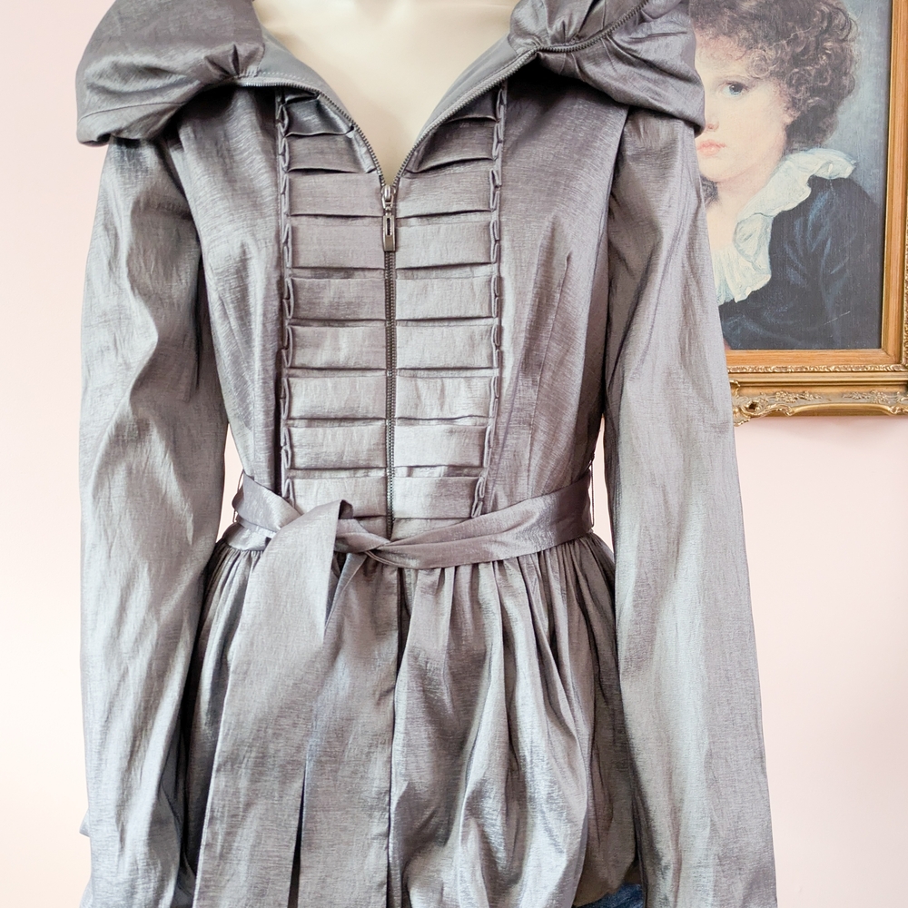 Silver Hooded Coat with Belt - Picture 10 of 14